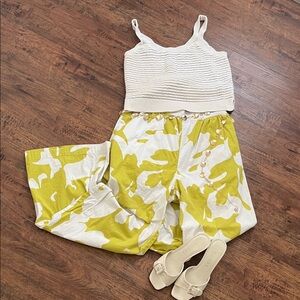 Green and White Floral Future Collective Wide Leg Pants